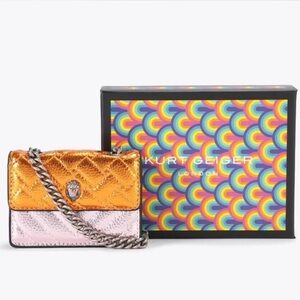 Kurt Geiger Crossbody Mini Bag Orange Pink With Chain